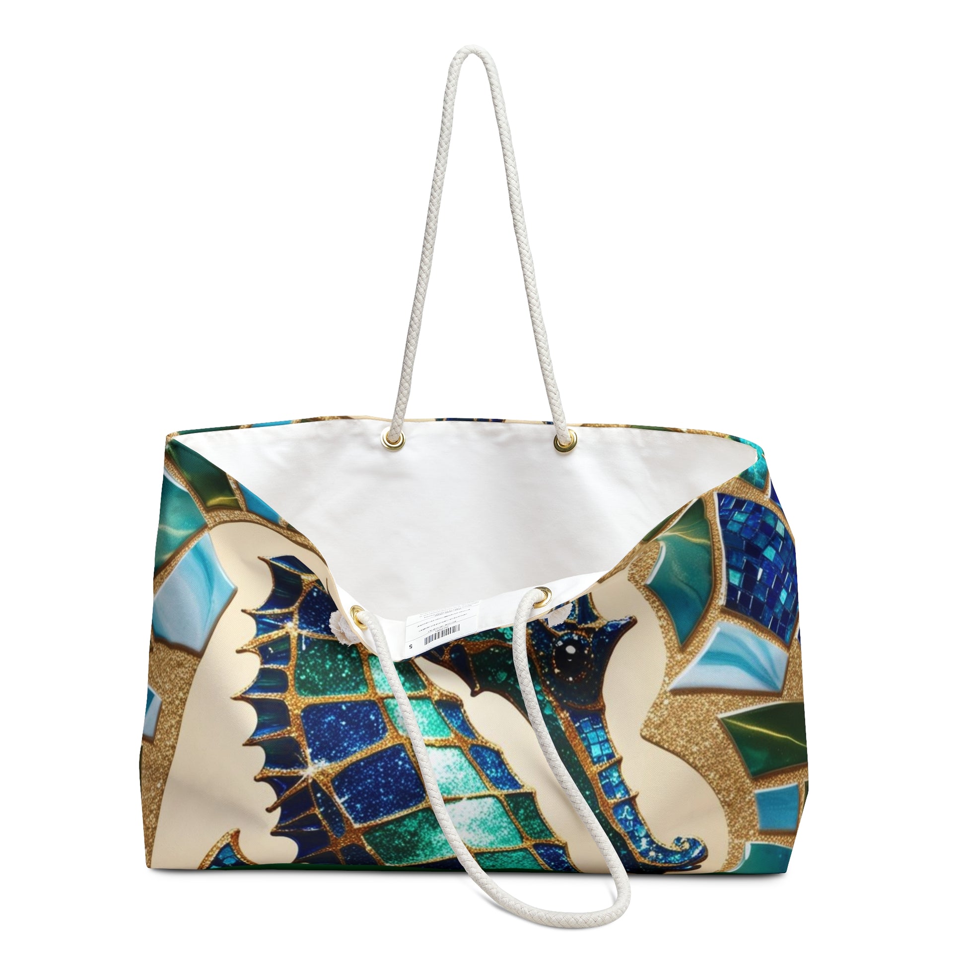 Seahorse Mosaic Weekender Bag - Sturdy Travel Tote for Weekend Trips, Beach Days, Gym, Gifts for Her, Boho Style