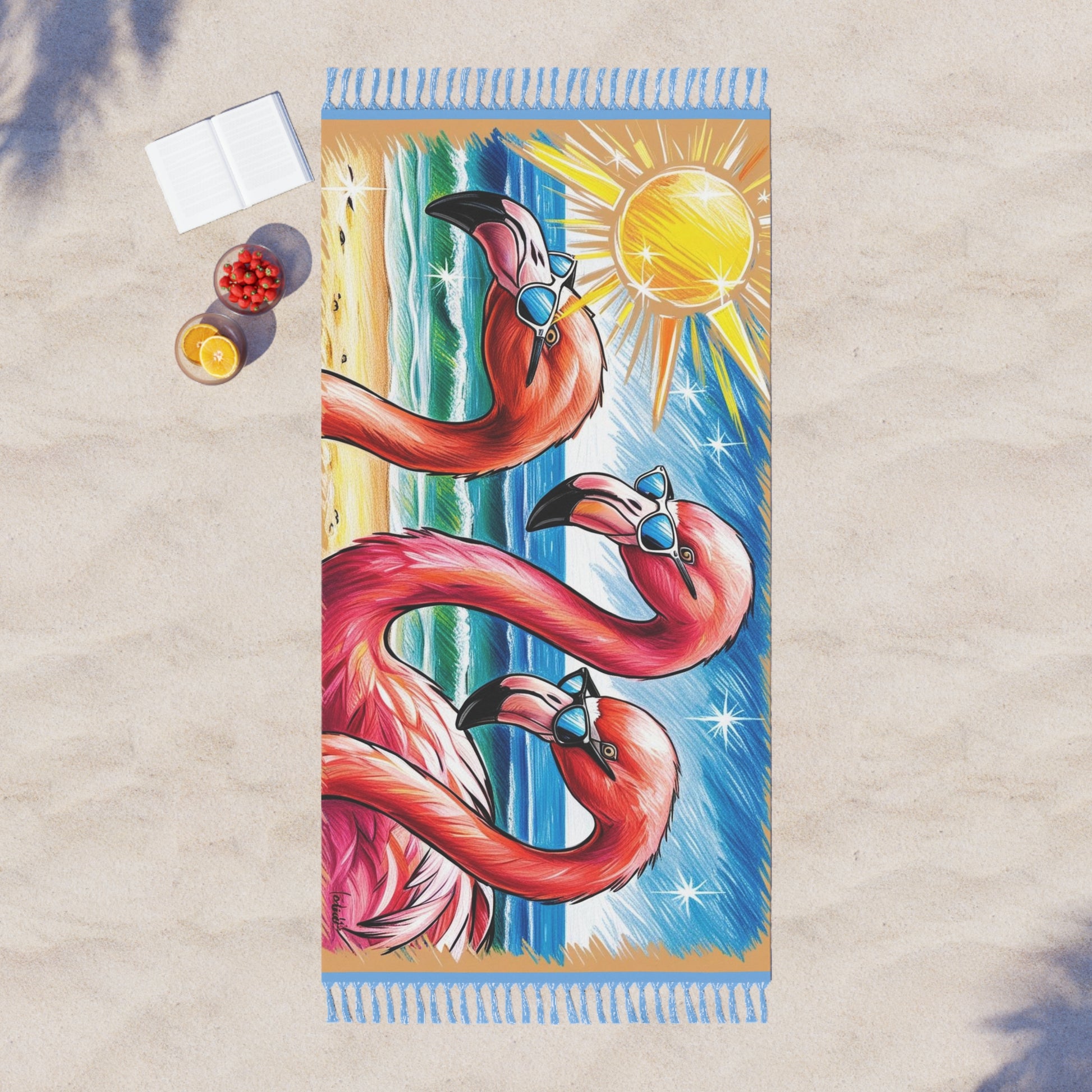 Boho Flamingo Beach Towel - Vibrant Tropical Vibes, Perfect for Summer Parties, Pool Days, Picnics, and Beach Trips