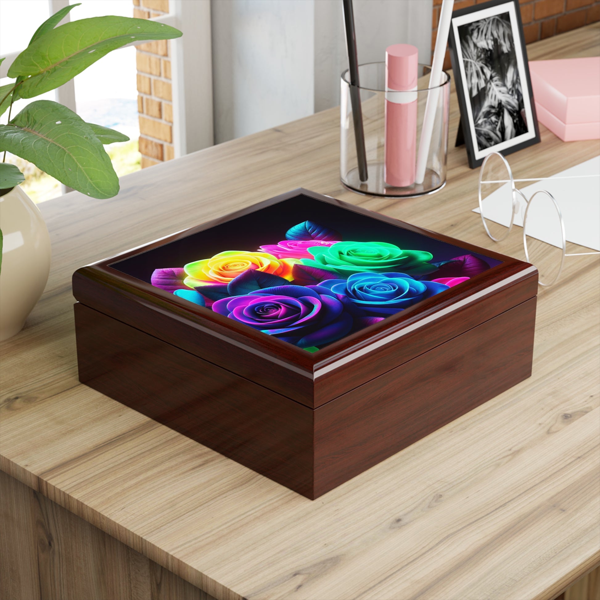 Colorful Floral Jewelry Box with Rose Design, Gift for Her, Home Decor, Wedding Keepsake, Unique Storage