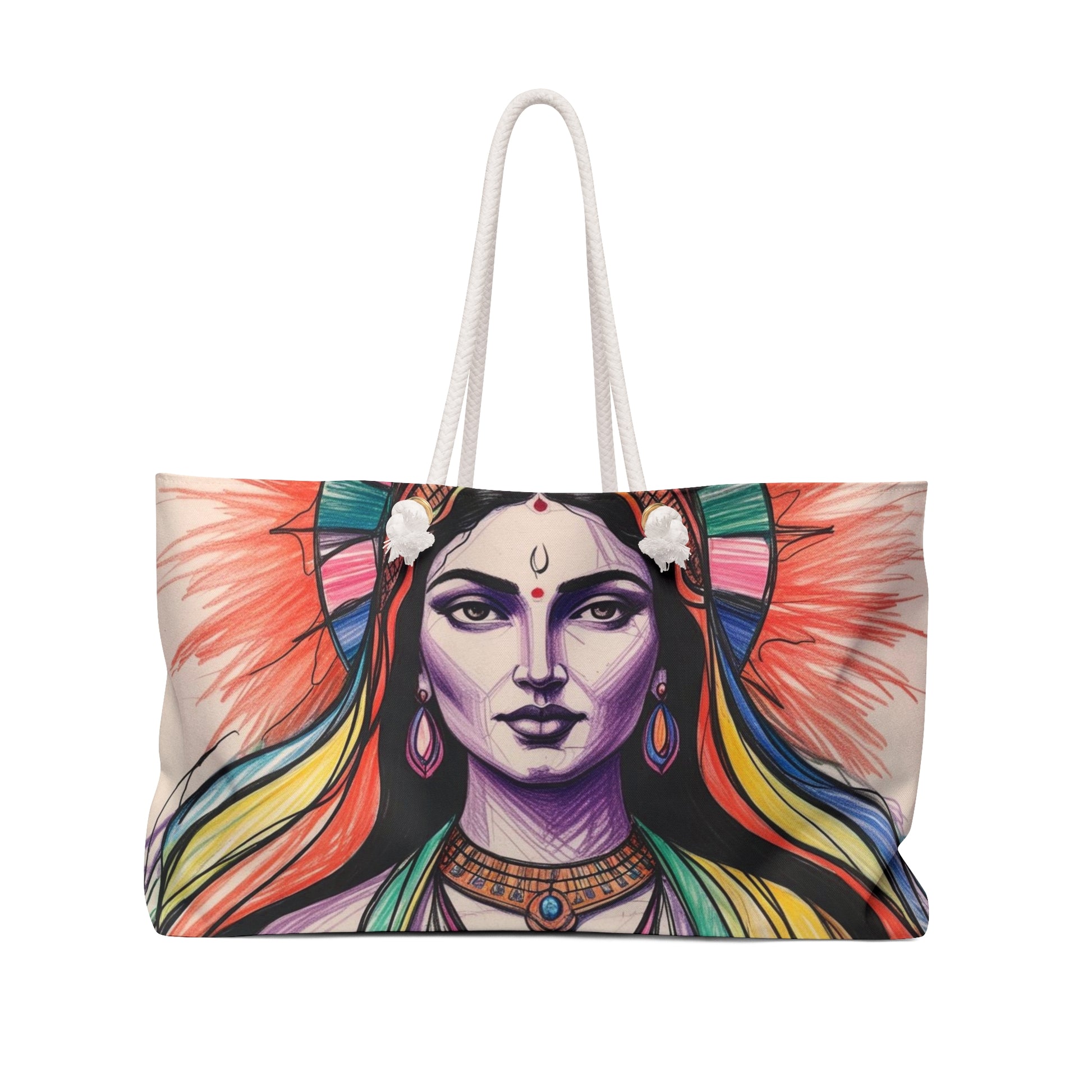 Vibrant Divine Feminine Goddess Weekender Bag, Boho Travel Tote, Yoga Bag, Art Print Carryall Carry-On Travel Bag, Gift for Her