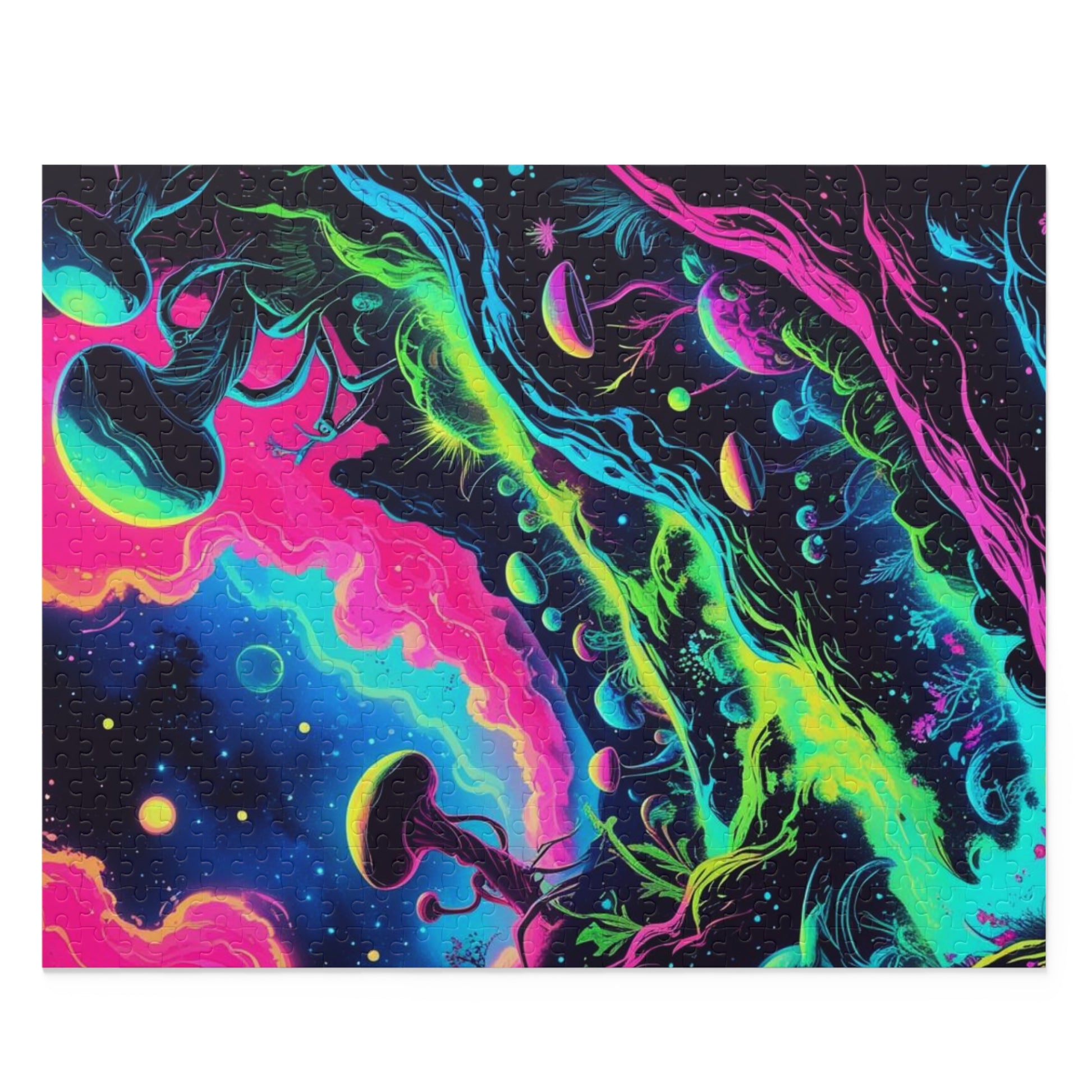 Cosmic Mushroom Puzzle, Vibrant Jigsaw for Game Night, Space-Themed Gift, Family Fun Activity, Psychedelic Decor