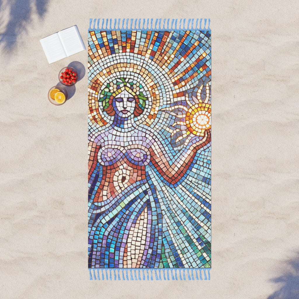 Sparkling Boho Beach Towel, Mosaic Summer Fun, Mystical Goddess Gift for Beach Lovers