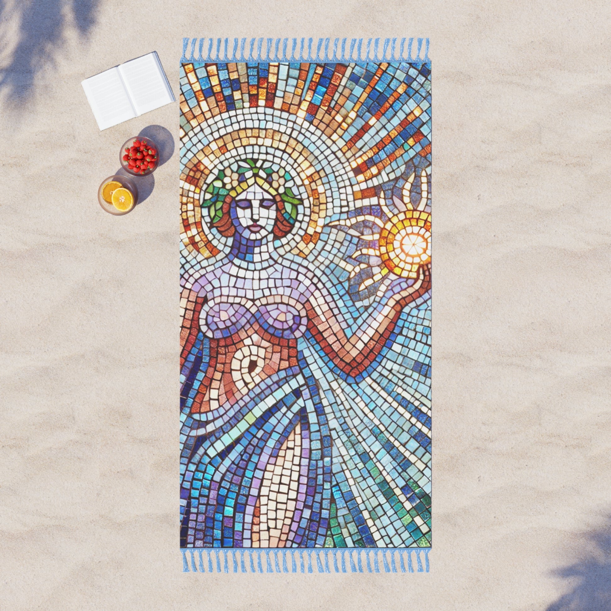 Sparkling Boho Beach Towel, Mosaic Summer Fun, Mystical Goddess Gift for Beach Lovers