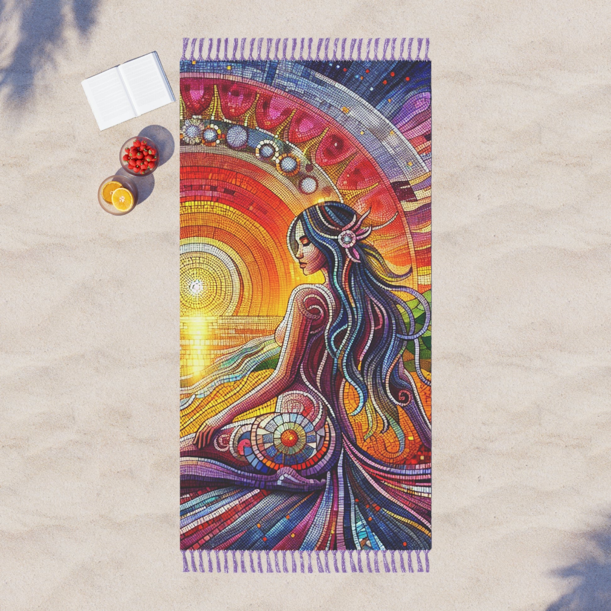 Boho Beach Towel | Vibrant Sunset Design | Perfect for Summer, Pool Days, Picnics, Yoga, Gifts