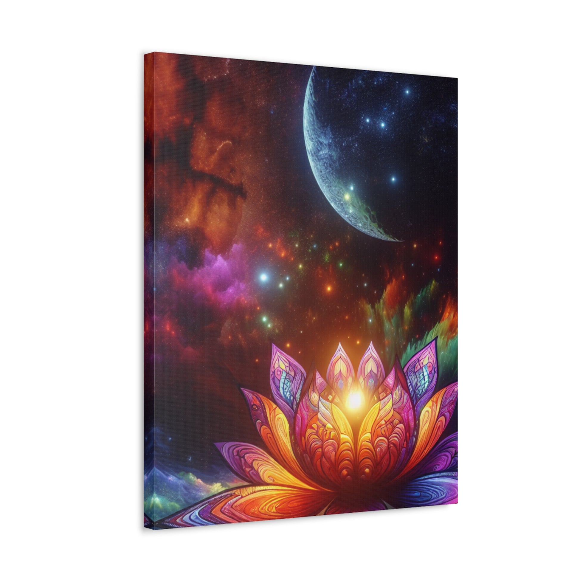 Colorful Lotus Stretched Canvas Art Print, Vibrant Home Decor, Meditation Wall Art, Spiritual Gift, Yoga Studio Decoration