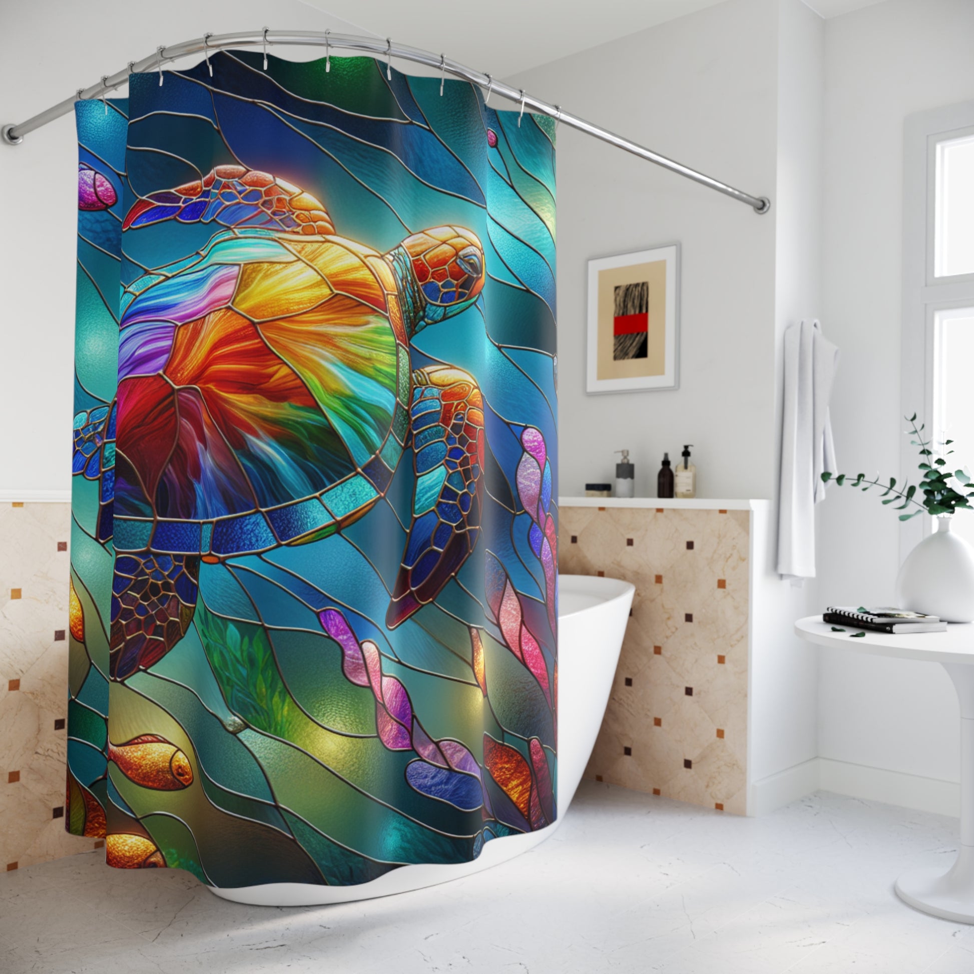 Vibrant Sea Turtle Shower Curtain - Colorful Ocean Decor, Bathroom Accessory, Coastal Home Style, Beach House Gift, Nature-Inspired Design