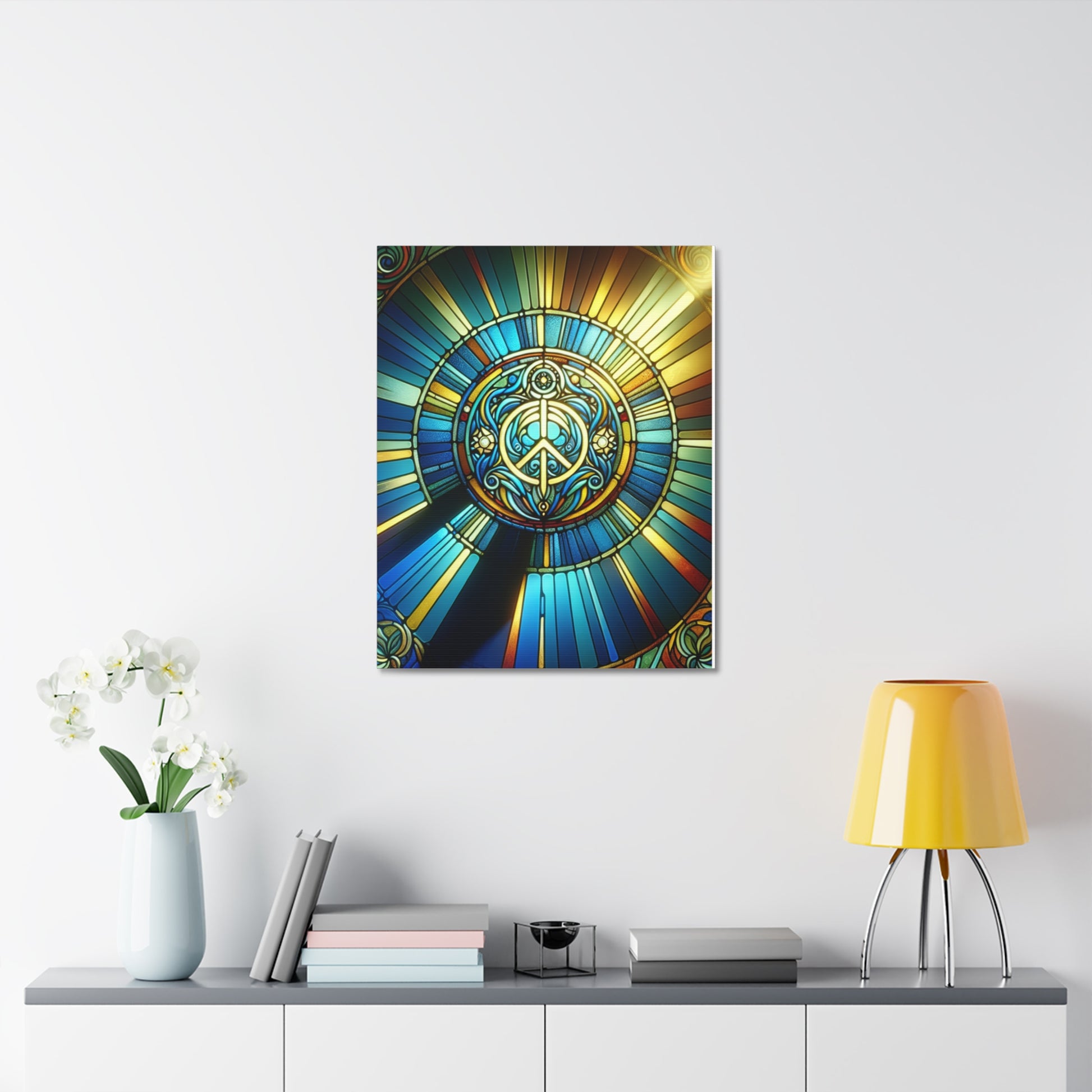 Stained Glass Peace Stretched Canvas Art, Colorful Wall Décor, Boho Living Room, Spiritual Gift, Home Decoration, Unique Artwork