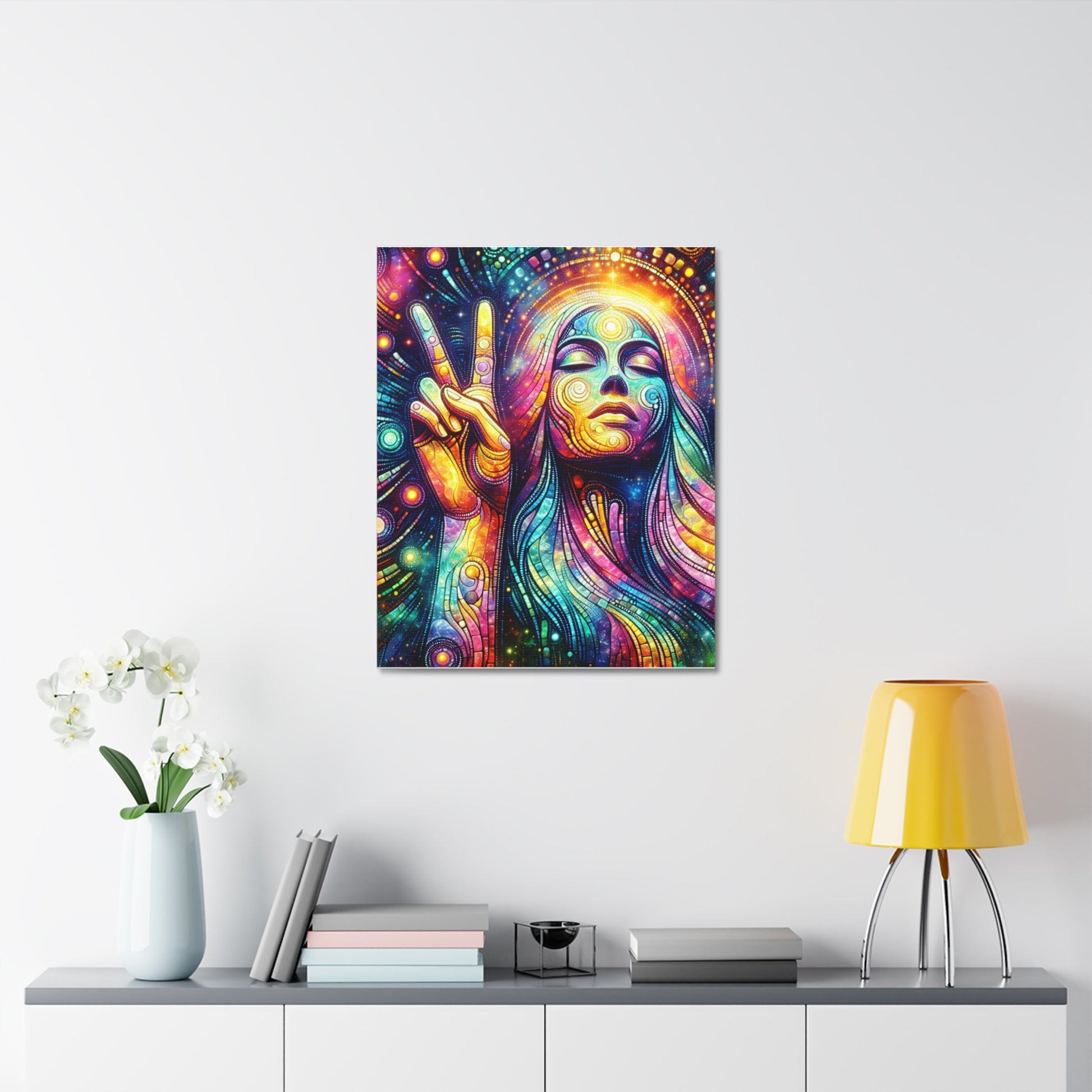 Colorful Peaceful Spirit Stretched Canvas Art, Bohemian Wall Decor, Psychedelic Artwork, Vibrant Home Decor, Unique Gift Idea