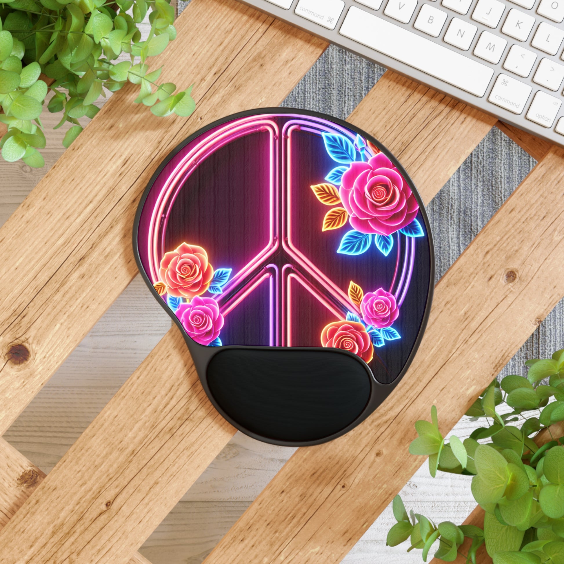 Colorful Neon Peace Sign Mouse Pad with Wrist Rest, Retro Floral Desk Accessory, Ideal for Gamers and Office Workers, Gift for [...]