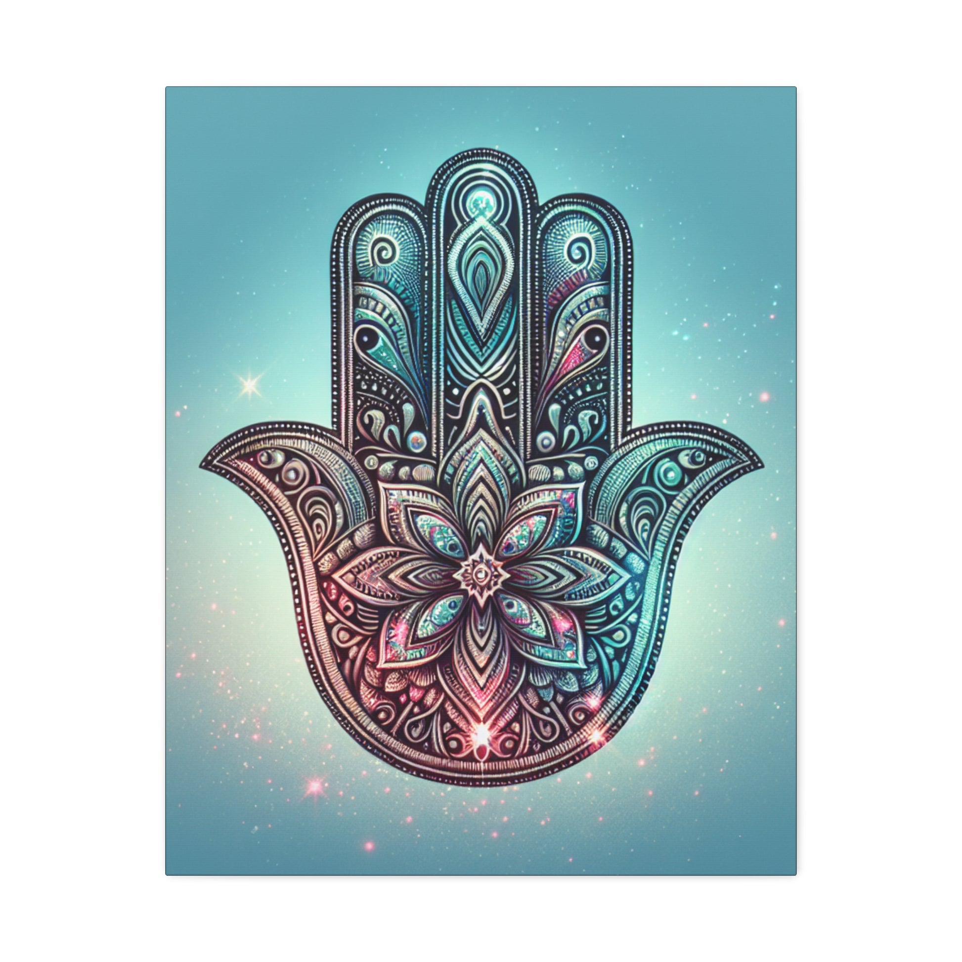 Bohemian Hamsa Hand Stretched Canvas Art, Spiritual Wall Décor, Meditation Gift, Home and Office Decoration, Colorful Mandala Design