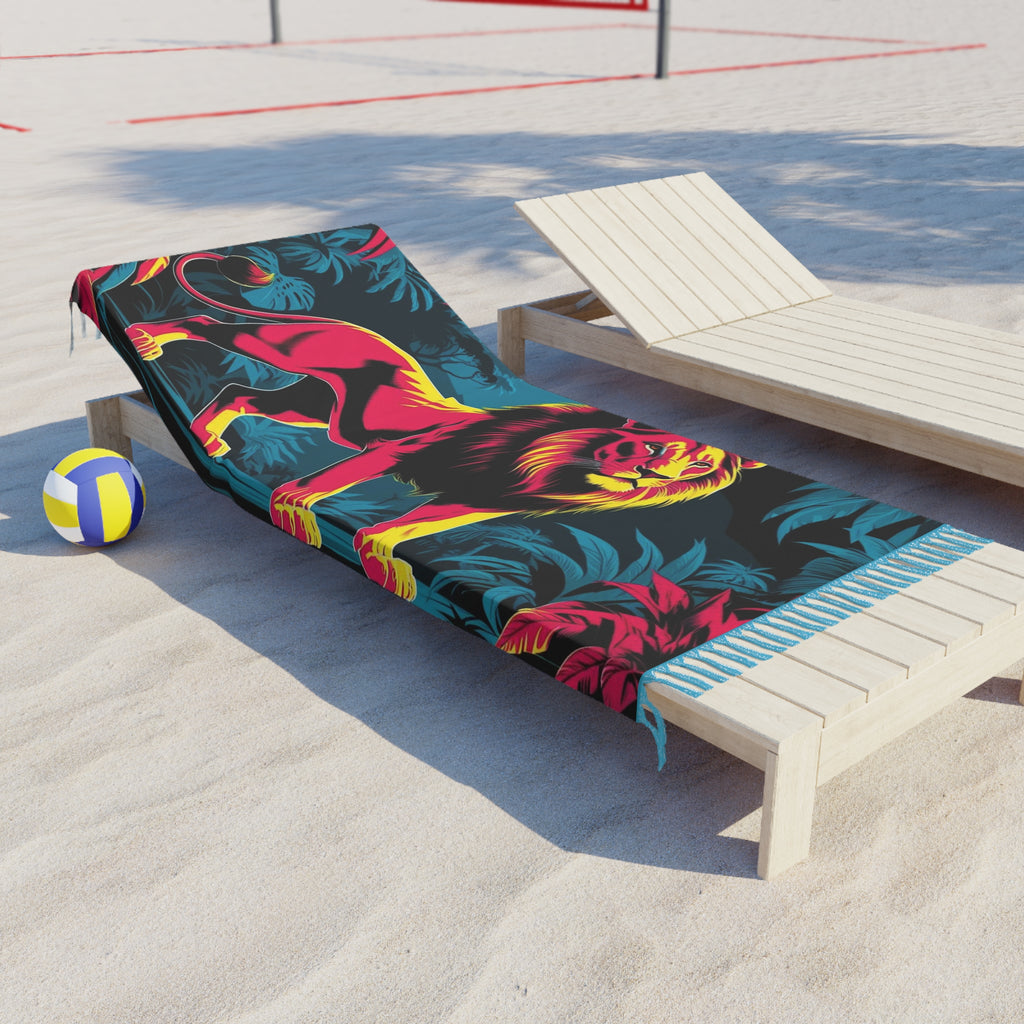 Boho Beach Towel with Vibrant Lion Design, Beach Essentials, Summer Fun, Gift for Nature Lovers, Bohemian Pool Wrap