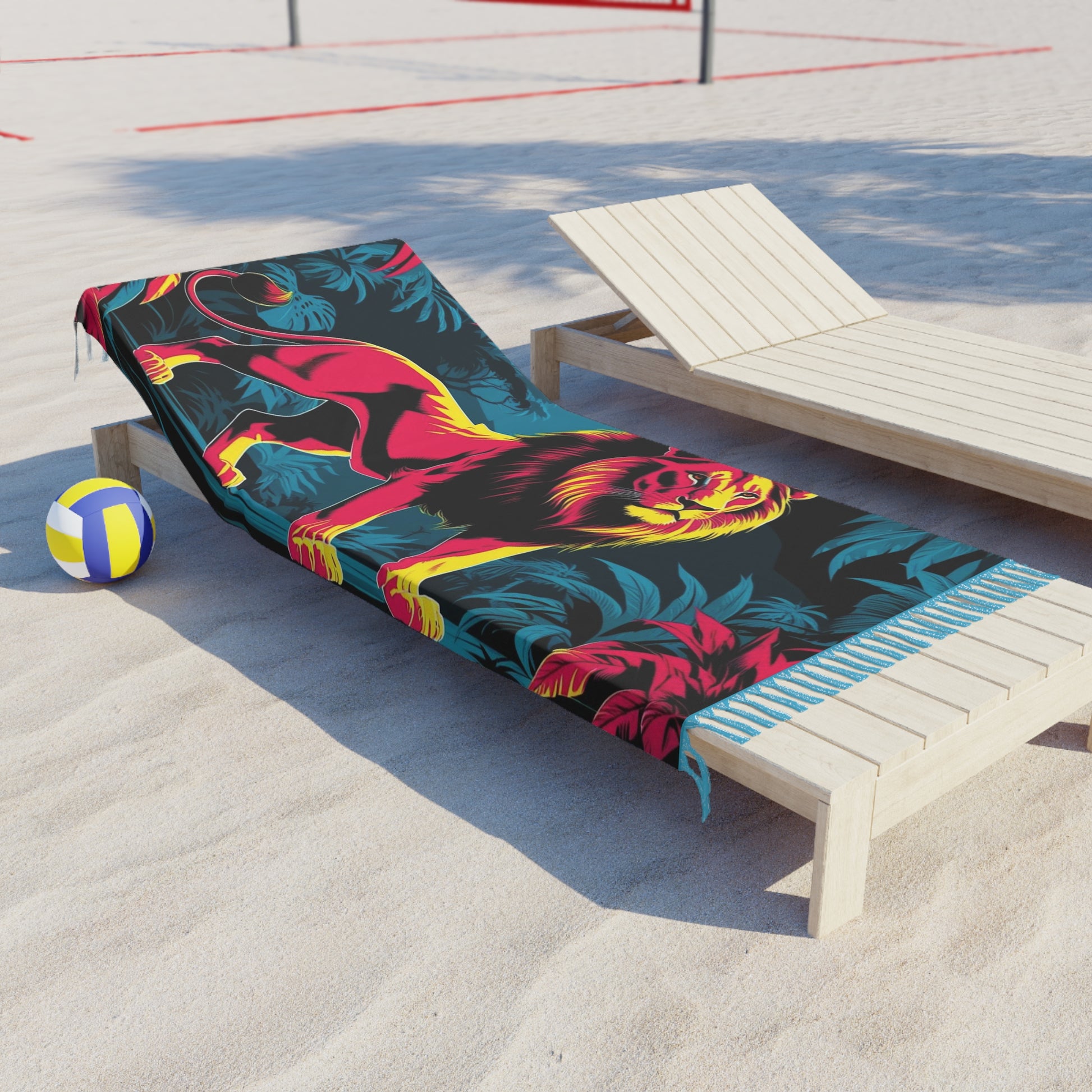 Boho Beach Towel with Vibrant Lion Design, Beach Essentials, Summer Fun, Gift for Nature Lovers, Bohemian Pool Wrap