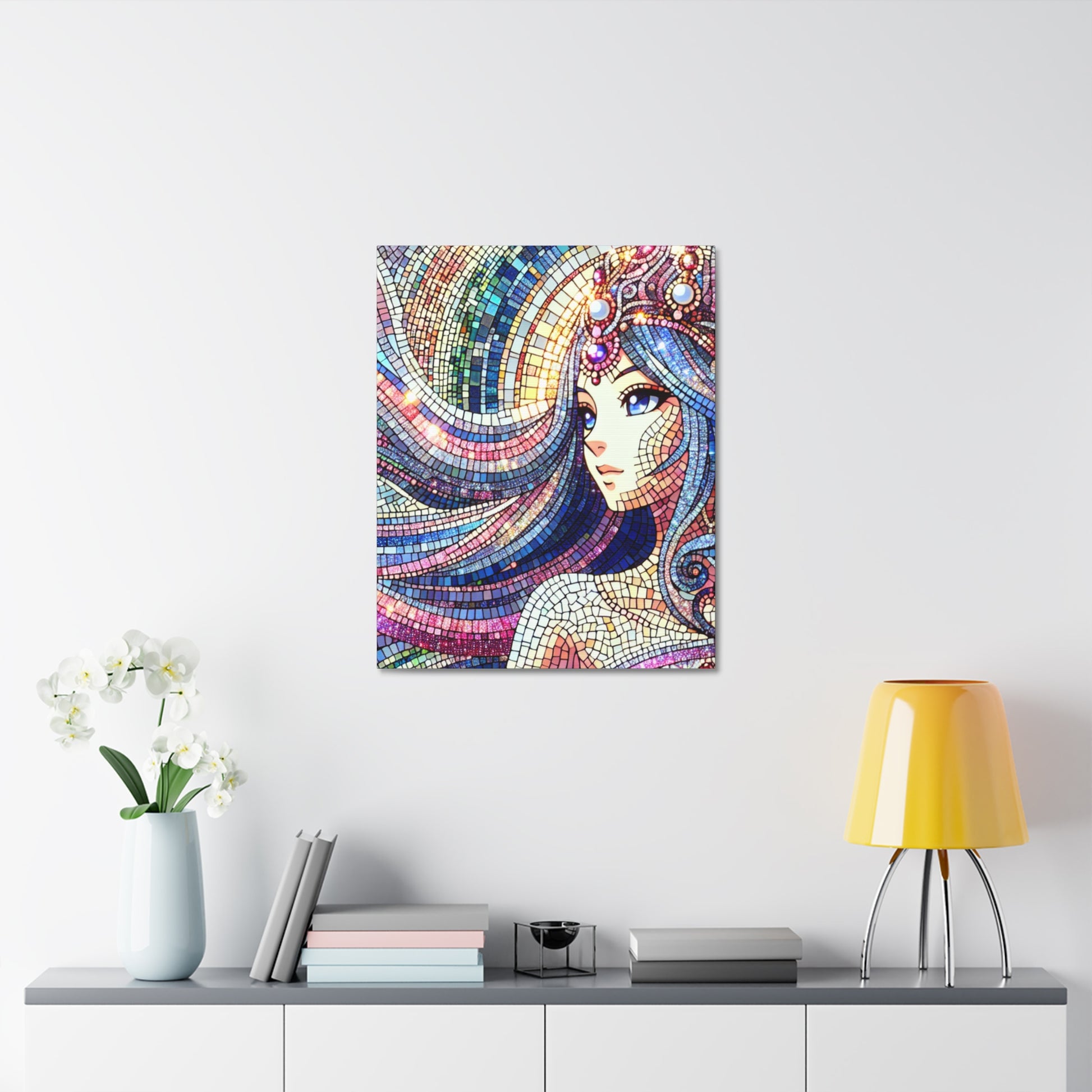 Enchanting Mosaic Art Canvas, Colorful Wall Decor, Boho Anime Home Accent, Gift for Art Lovers, Unique Housewarming Present