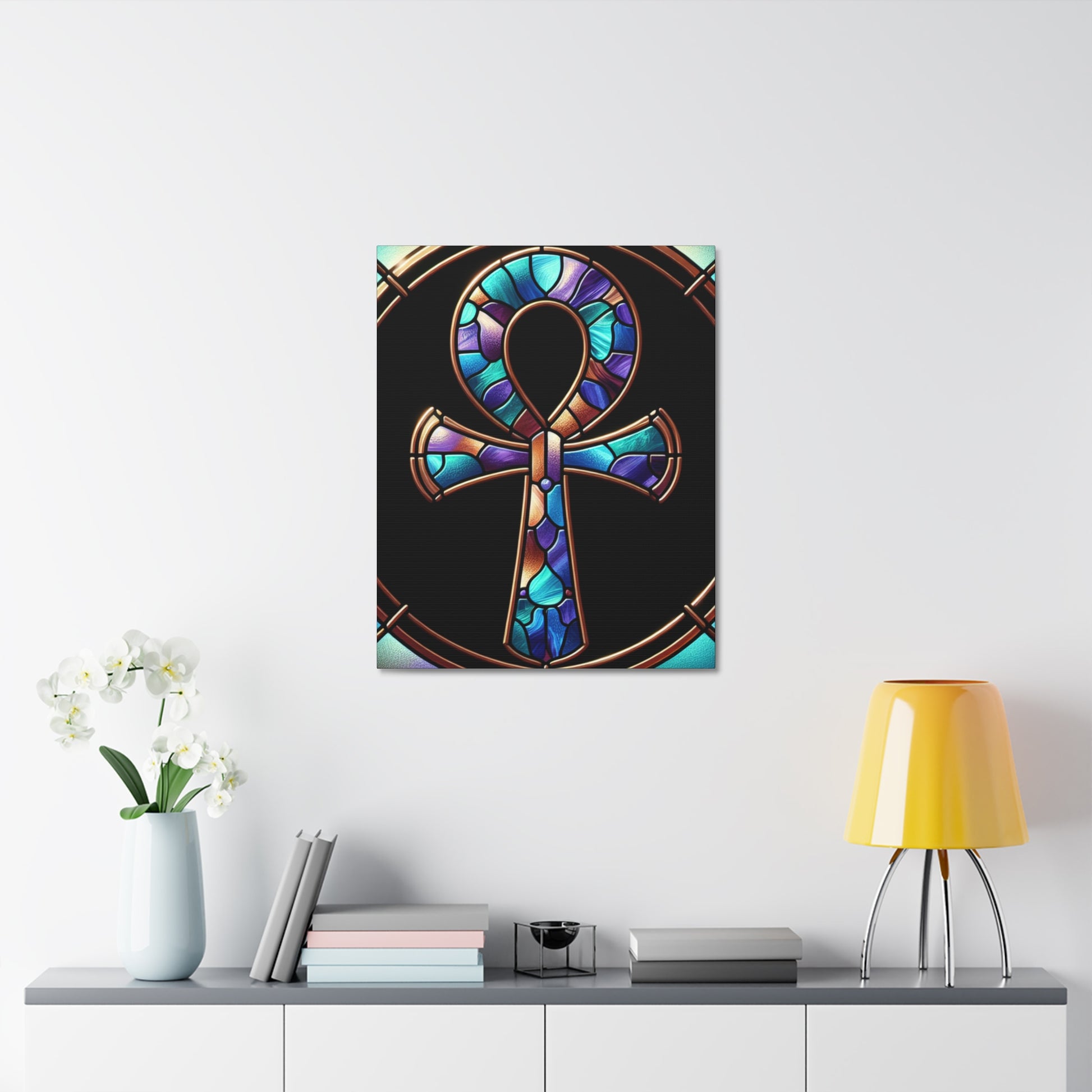 Vibrant Ankh Stretched Canvas Art Print, Bohemian Wall Decor, Colorful Home Accent, Gift for Art Lovers, Unique Spiritual Artwork