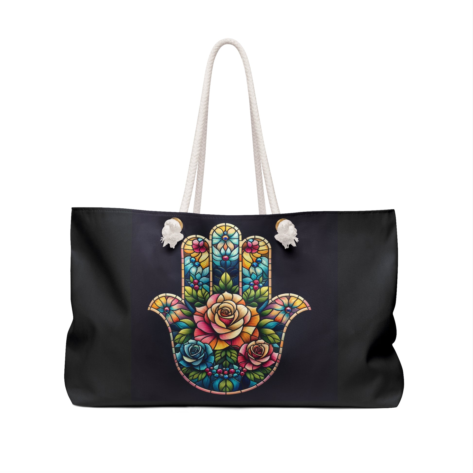 Vibrant Hamsa Weekender Bag, Bohemian Travel Tote, Colorful Beach Bag, Floral Overnight Bag, Chic Weekend Luggage, Carryall Carry-On