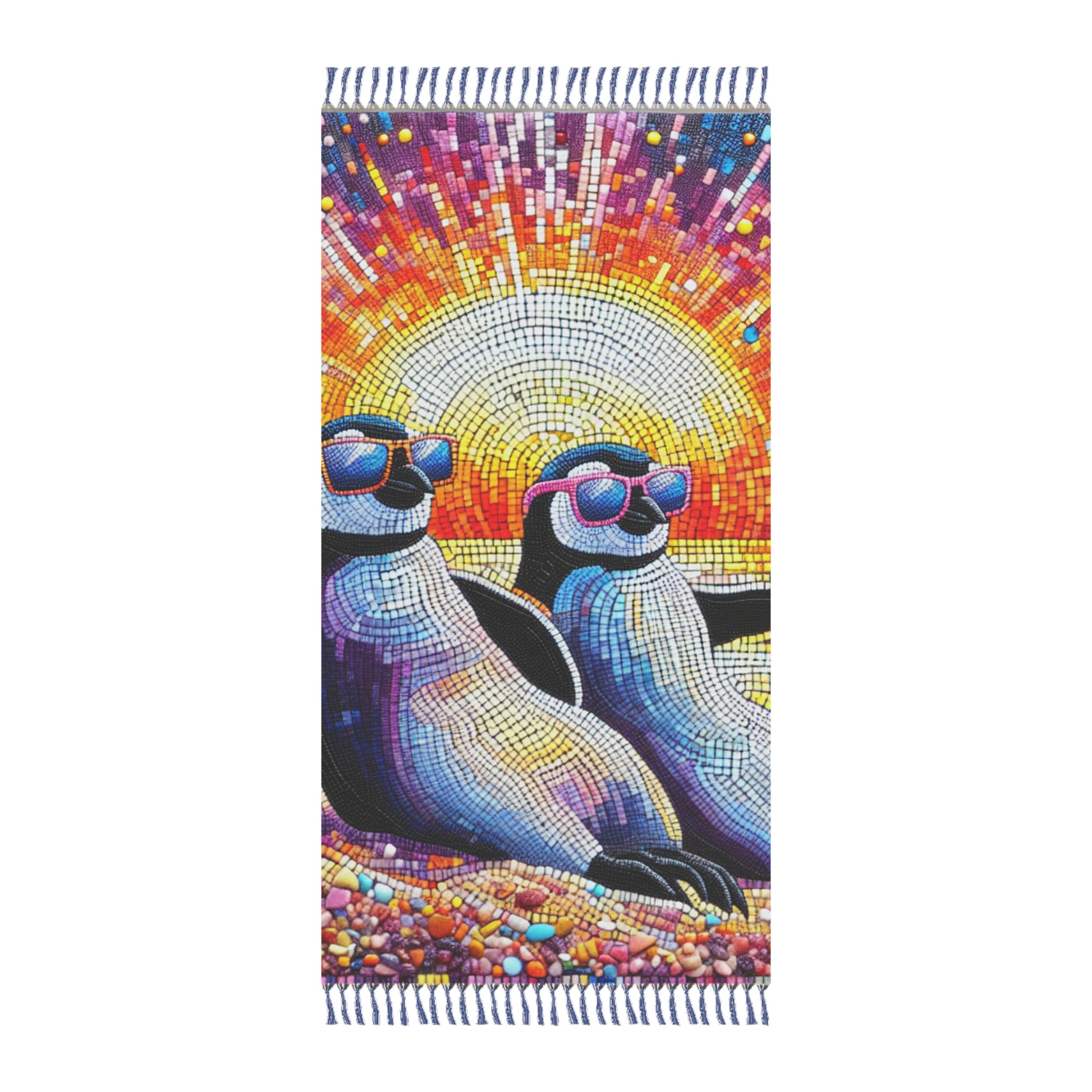 Boho Beach Towel - Vibrant Penguin Design for Summer Fun, Poolside Vibes, Bohemian Decor, Gift for Beach Lovers