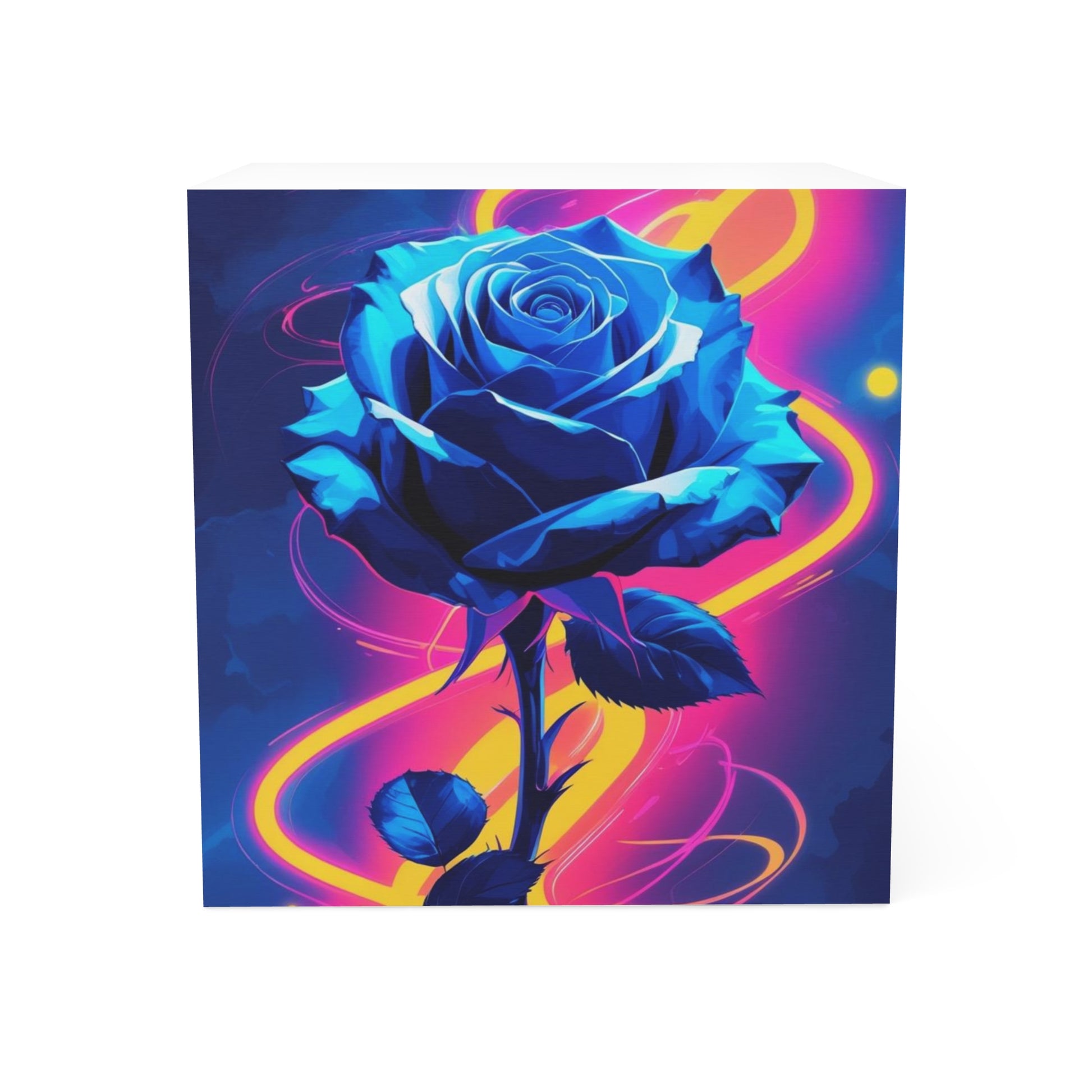 Vibrant Blue Rose Note Cube: Floral Stationery for Artists, Gift Notes, Inspirational Messages, Office Decor, Unique Desk Accessories