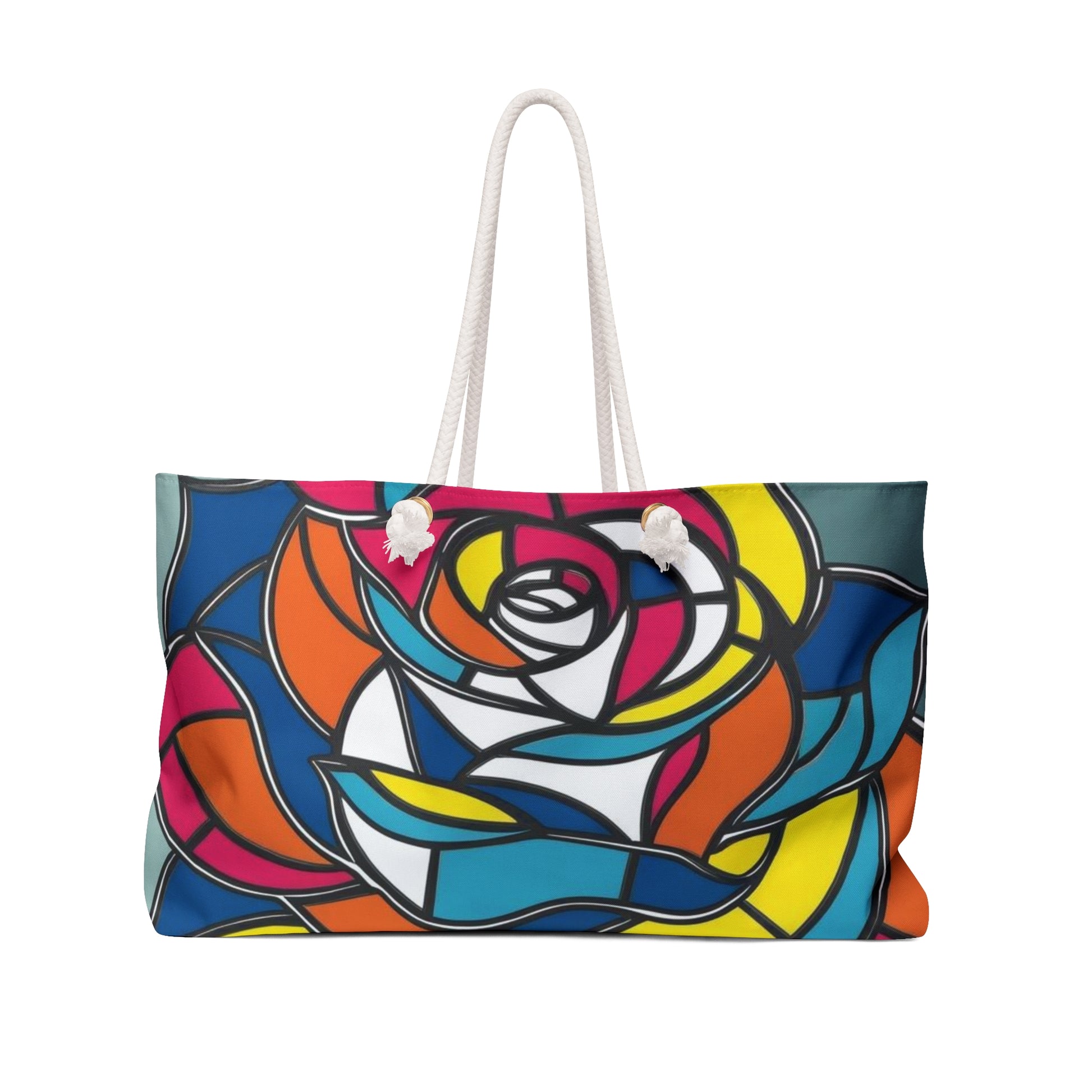 Colorful Rose Weekender Bag | Travel Tote | Floral Beach Bag | Gift for Her | Stylish Gym Bag | Stained Glass Design