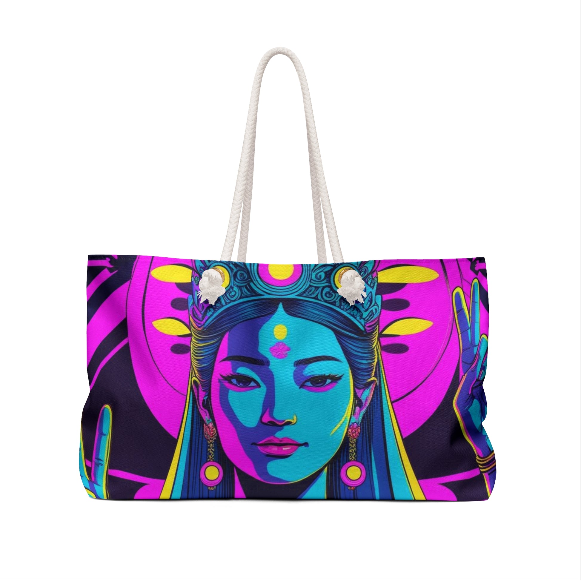 Vibrant Goddess Weekender Bag - Bohemian Tote, Gym Bag, Travel Essential, Festival Carryall, Colorful Beach Bag