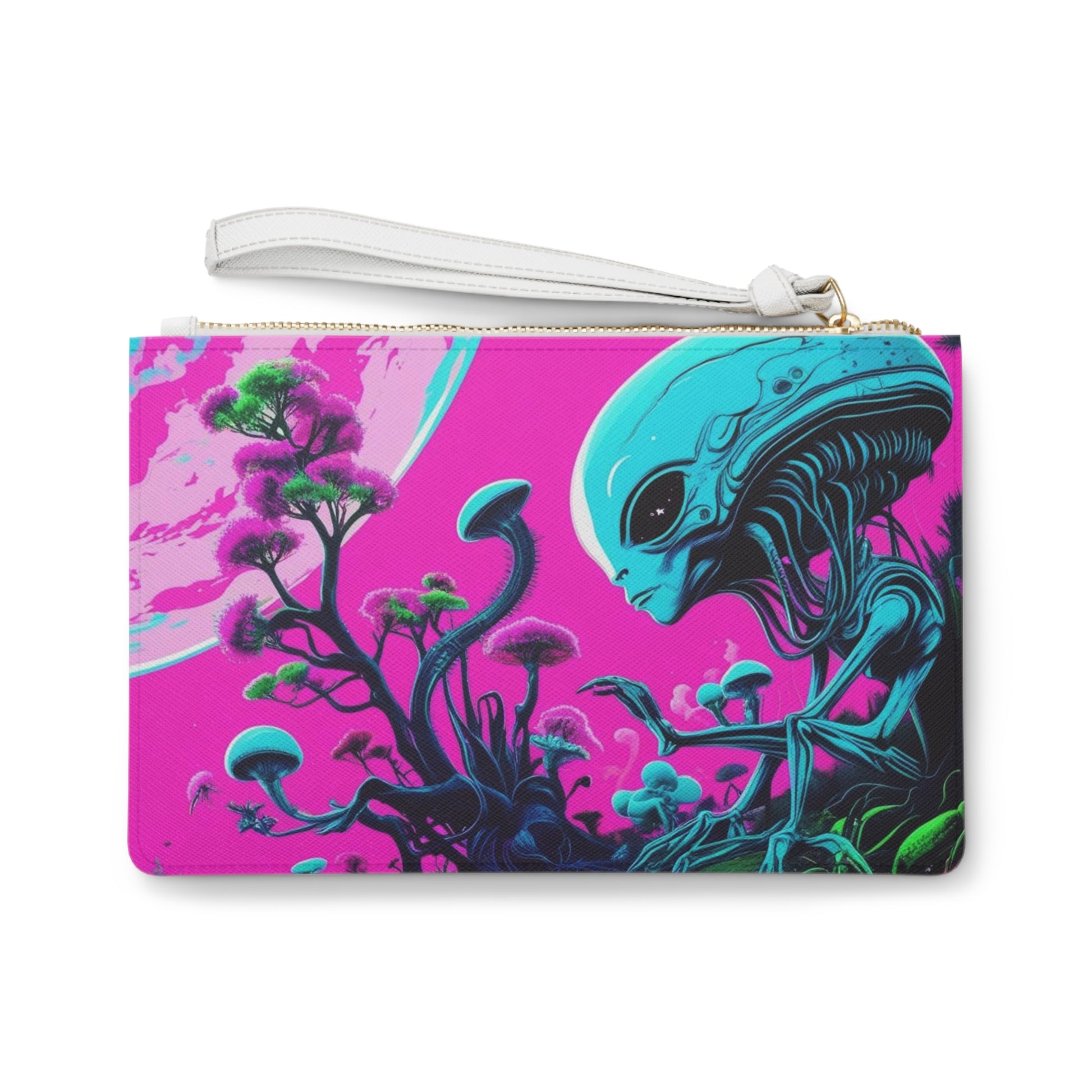 Vibrant Art Clutch Bag - Colorful Rose and Alien Designs, Perfect Gift for Parties, Festivals, and Everyday Use