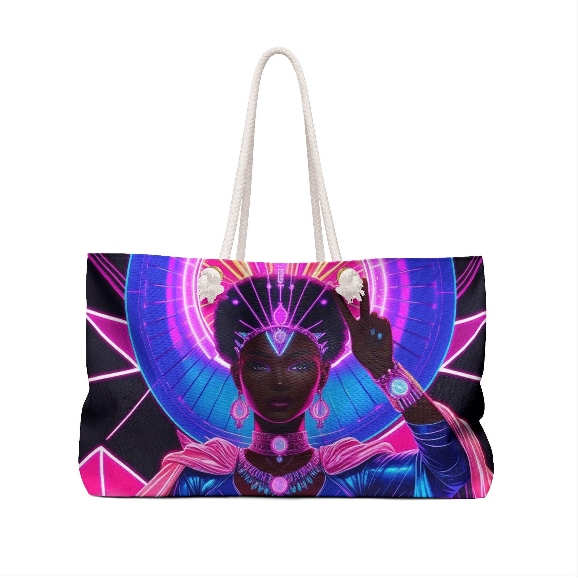 Neon Divine Feminine Goddess Weekender Bag - Vibrant Beach Bag, Travel Tote, Gym Bag, Ideal Gift for Friends, Boho Style