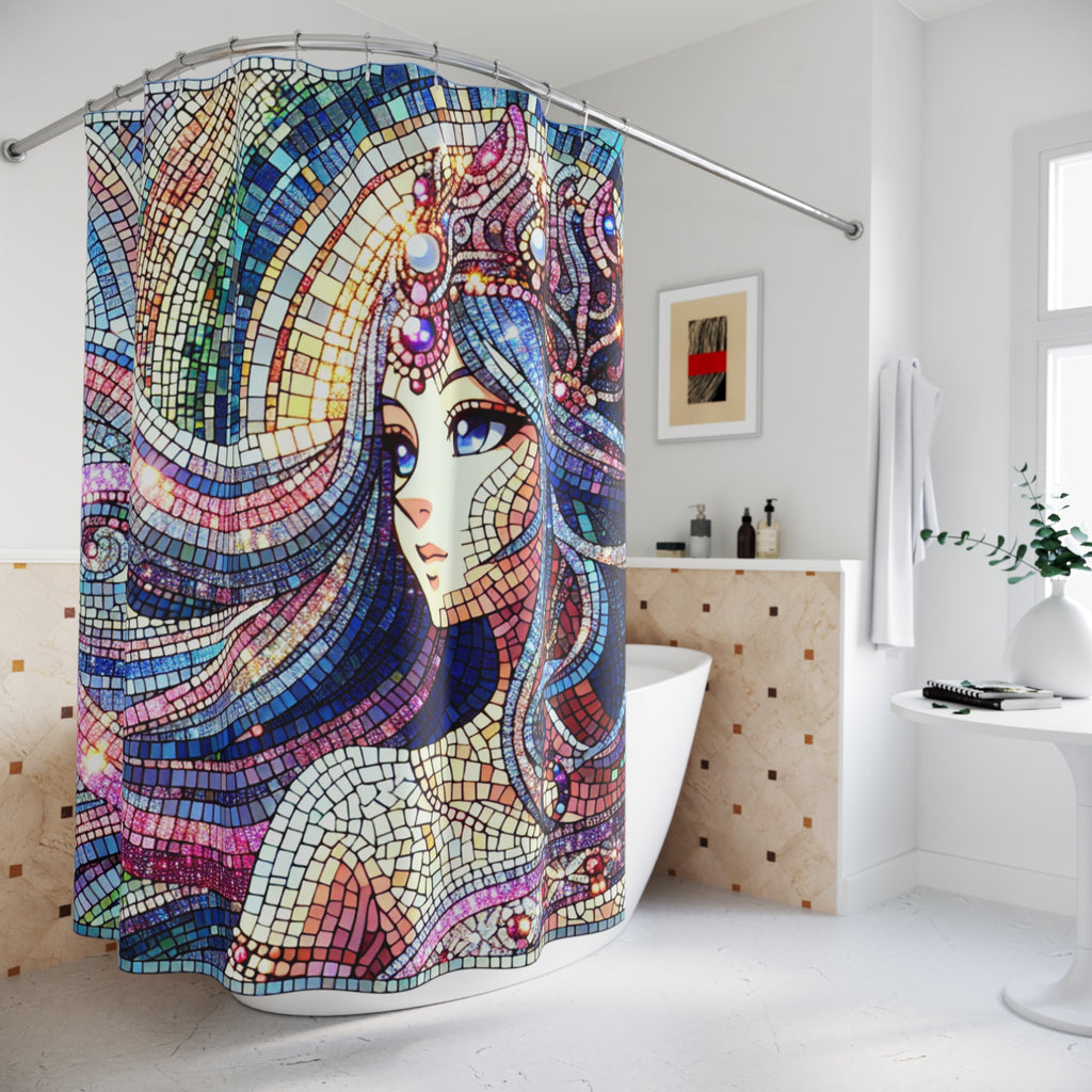 Vibrant Mosaic Shower Curtains, Divine Feminine Goddess Queen, Dreamy Visionary Bathroom Decor, Gift for Anime Lovers