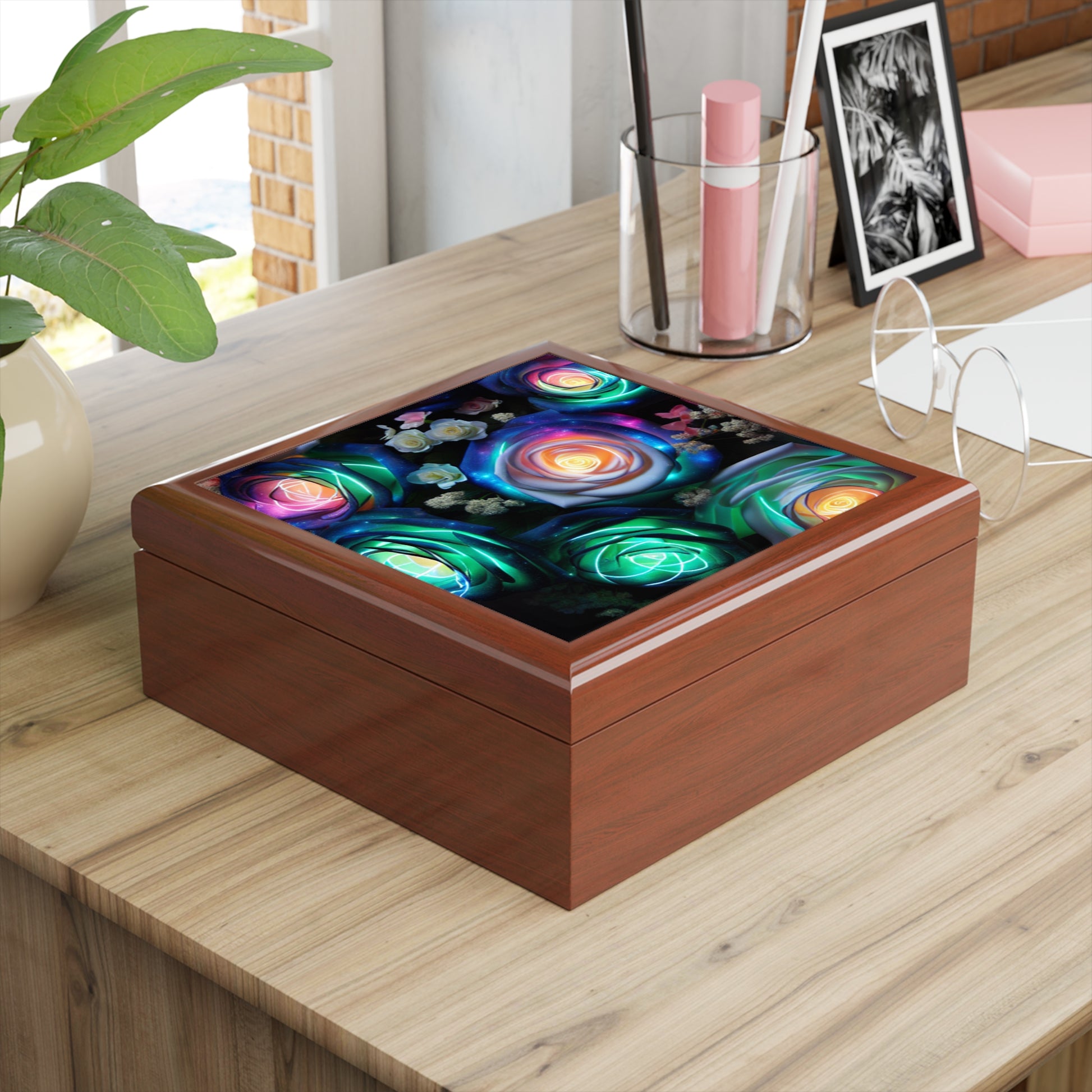 Colorful Floral Jewelry Box with LED Glow, Unique Gift for Her, Floral Keepsake Box, Jewelry Organizer, Women’s Gift, Wedding Gift