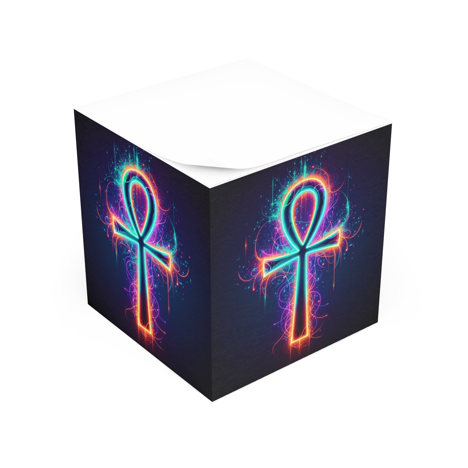 Neon Ankh Note Cube - Colorful Sticky Notes for Inspired Ideas, Desk Decor, Gifts for Students, Office Supplies, School Essentials