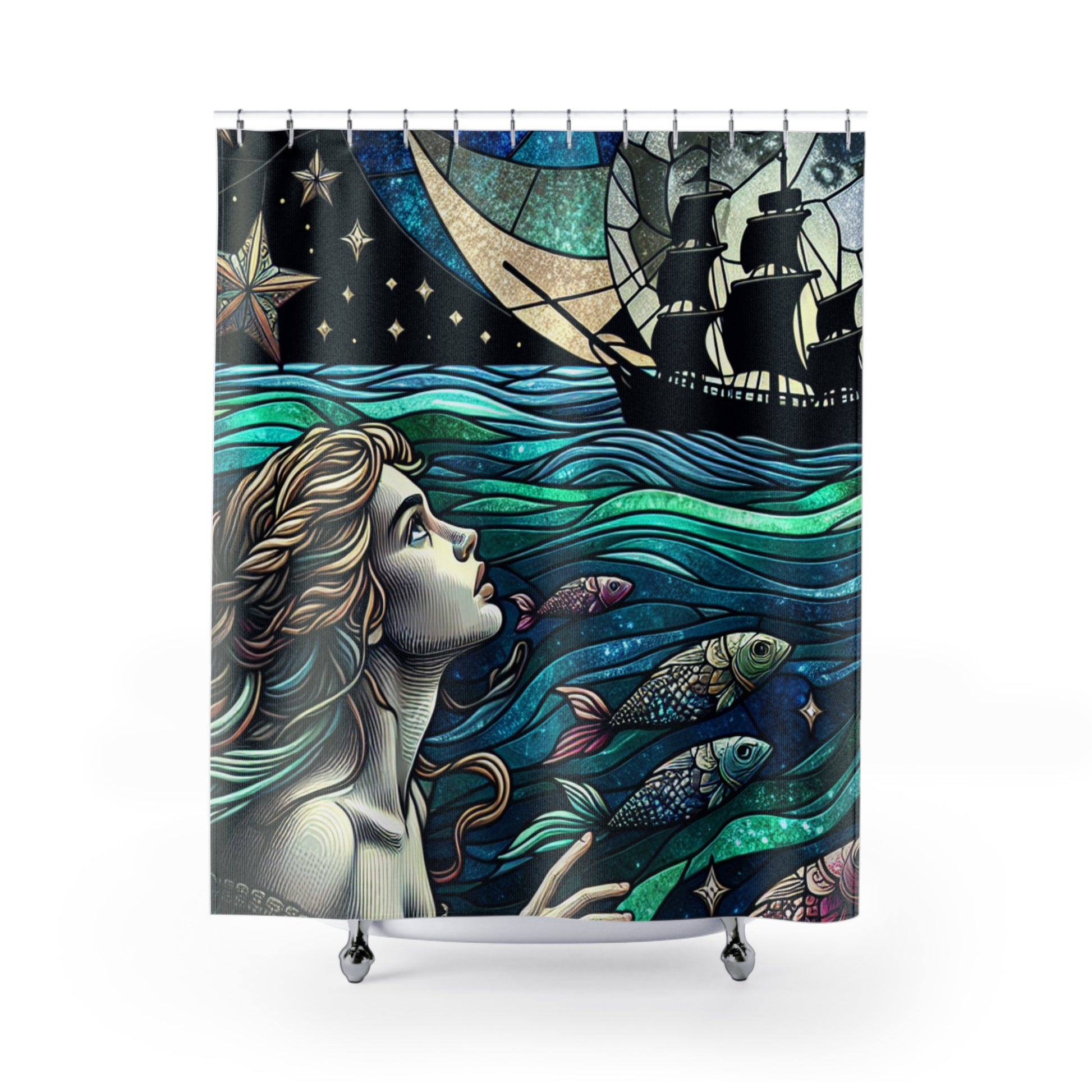 Shower Curtains, Unique Stained-glass Mermaid themed Shower Curtain, Unique Gift for Her