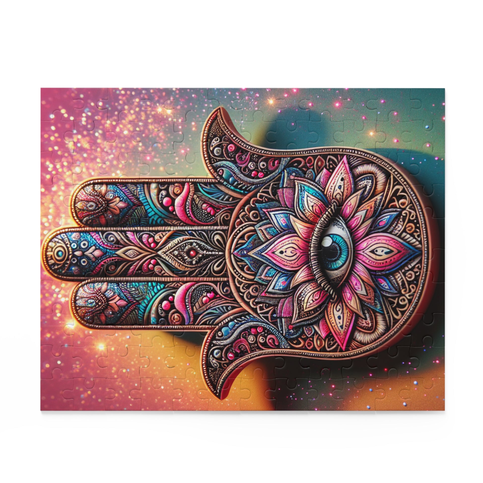 Colorful Hand Design Puzzle | Mindful Gift | Meditation Decor | Hamsa Symbol | Stress Relief Activity | Cozy Family Fun