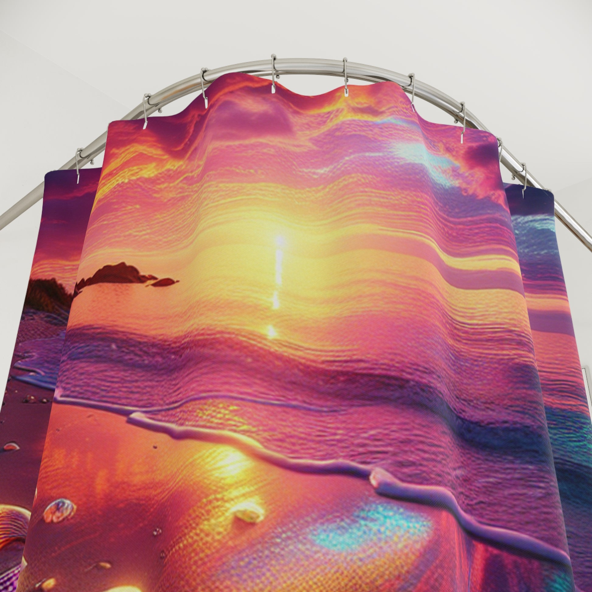 Colorful Beach Sunset Shower Curtain, Nautical Bathroom Decor, Coastal Living, Ocean Themes, Gift for Beach Lovers, Home Accessories