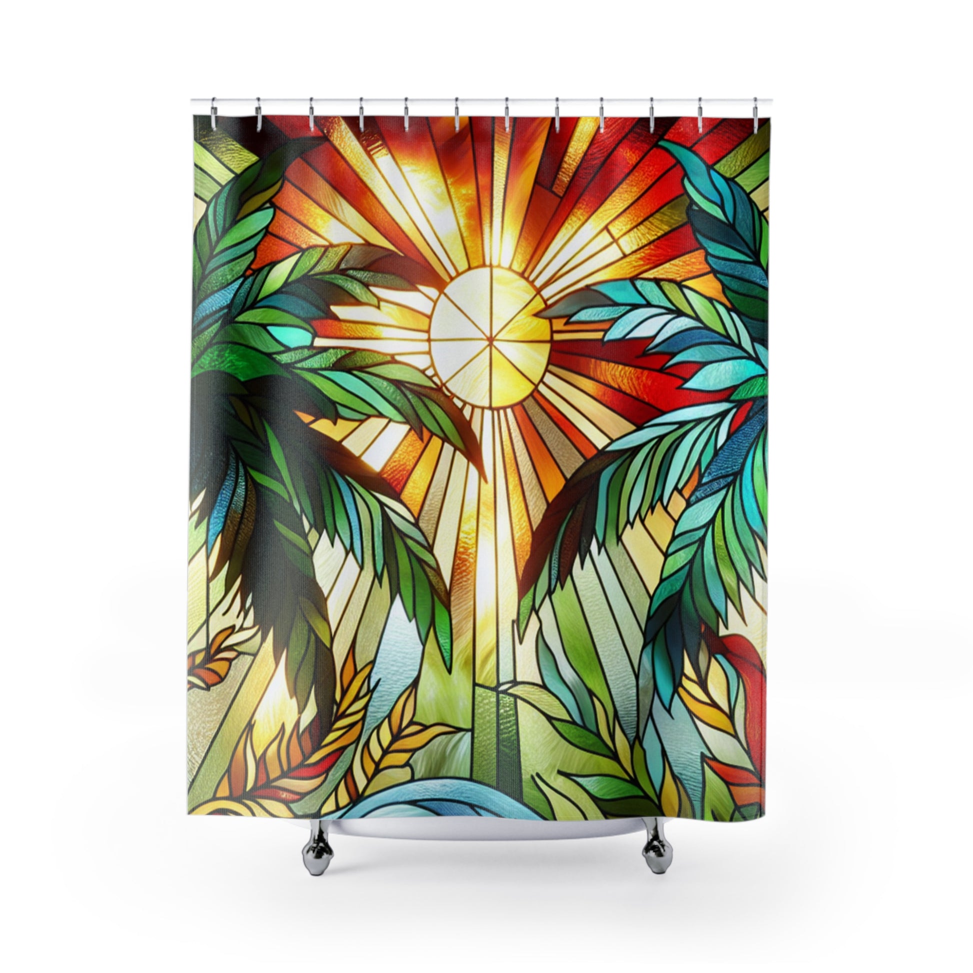 Tropical Sunset Shower Curtain | Bohemian Bathroom Decor, Colorful Home Accessory, Beach Themed Gift, Summer Vibes, Tropical Design