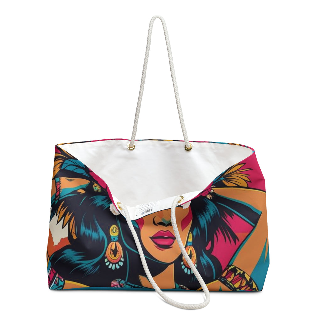 Boho Chic Weekender Bag, Illustrated Tote for Travel, Beach Bag, Festival Bag, Overnight Bag, Gift for Her