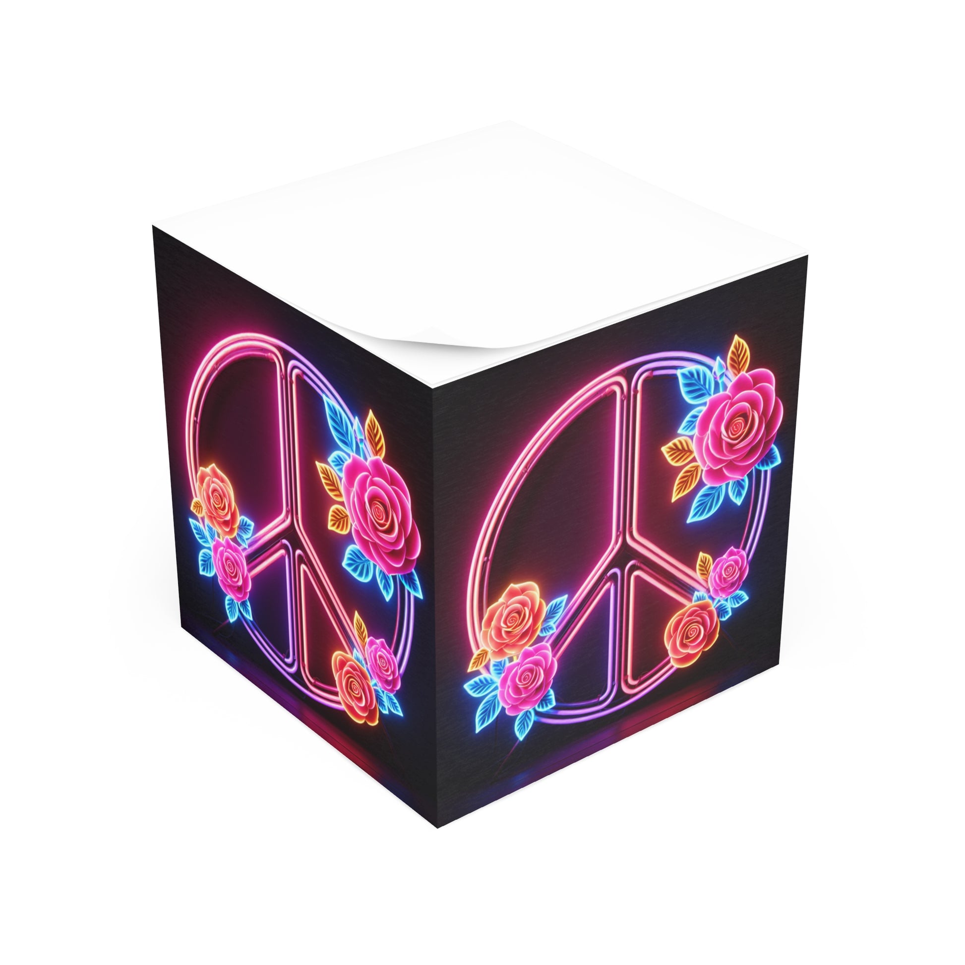 Peaceful Rose Note Cube | Floral Sticky Notes, Desk Decor, Gift for Students, Peace-Themed Office Supplies, Colorful Memo Block