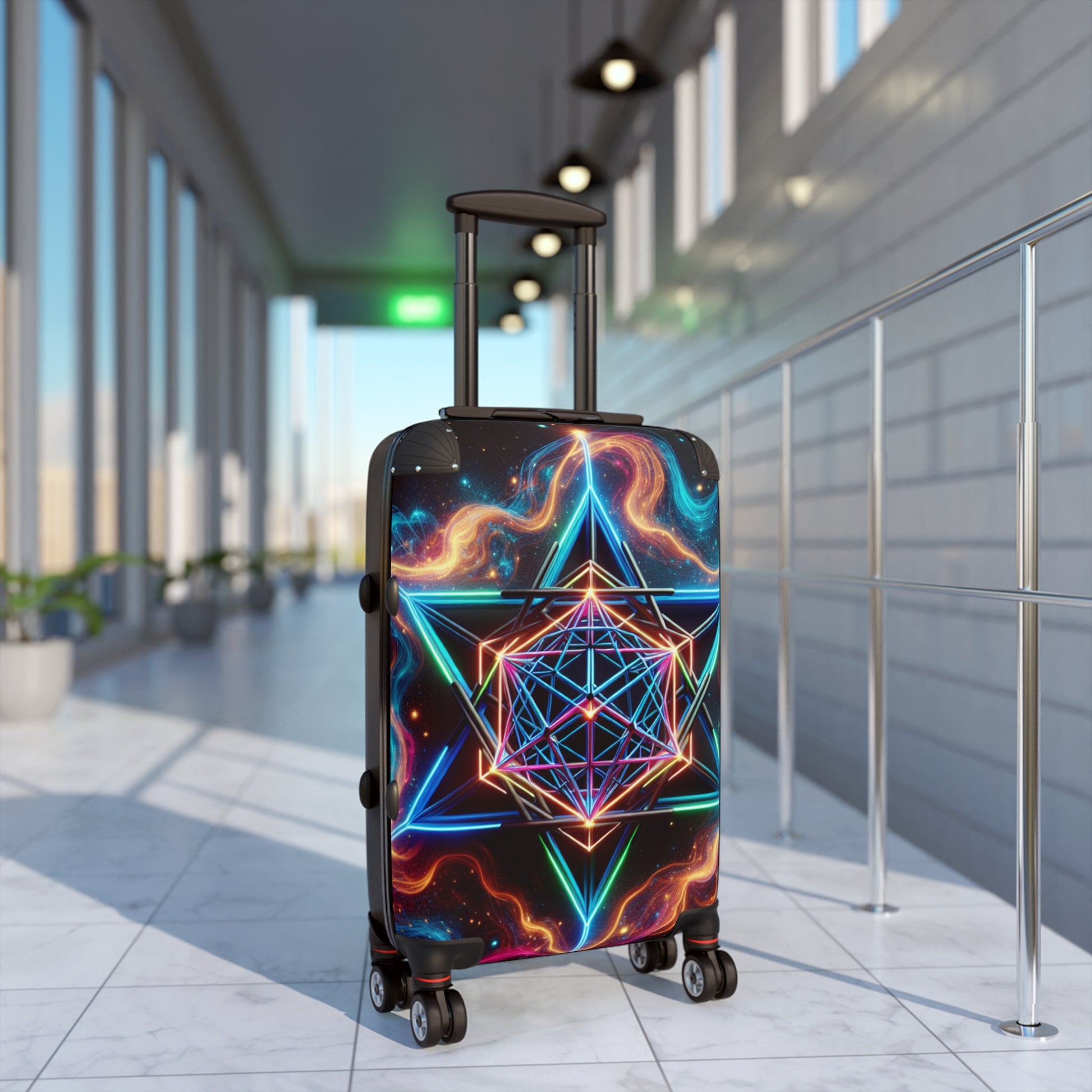 Colorful Geometric Suitcase | Travel Luggage, Stylish Carry-On, Unique Gift, Bohemian Aesthetic, Festival Essentials
