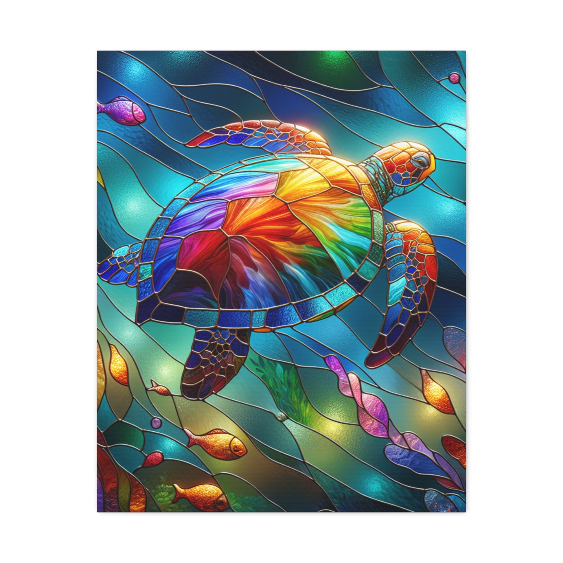 Vibrant Turtle Stretched Canvas Wall Art, Ocean Decor, Colorful Sea Turtle Print, Nature Artwork, Beach House Gift, Coastal Home Decor