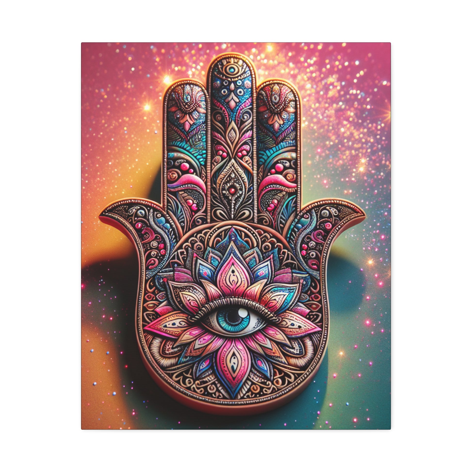 Bohemian Hand of Fatima Canvas Art, Wall Decor, Meditation Gift, Spiritual Home Decor, Colorful Mandala Art