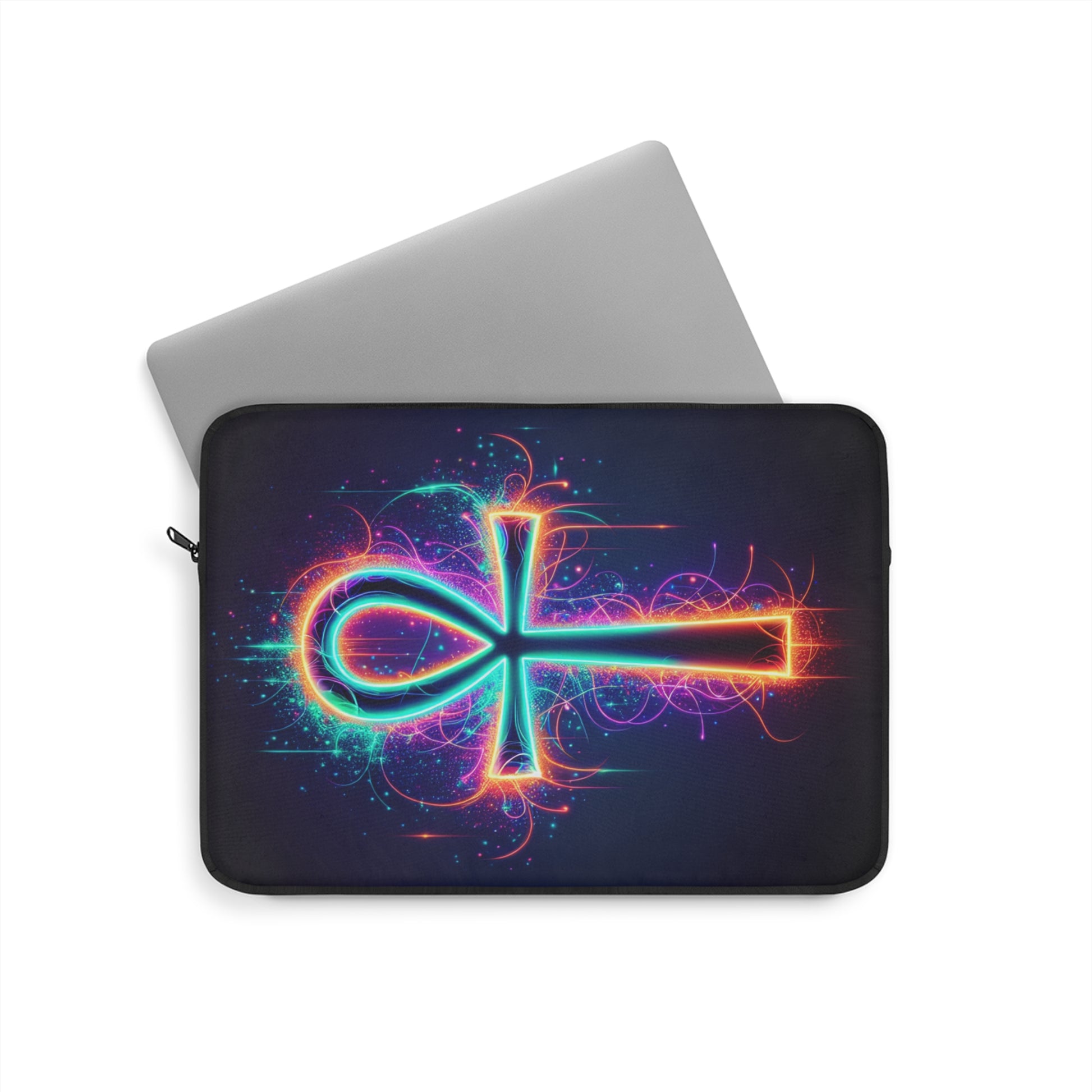Colorful Neon Ankh Laptop Sleeve | Vibrant Laptop Case | Stylish Tech Accessory | Gift for Tech Lovers | Unique Design Sleeve