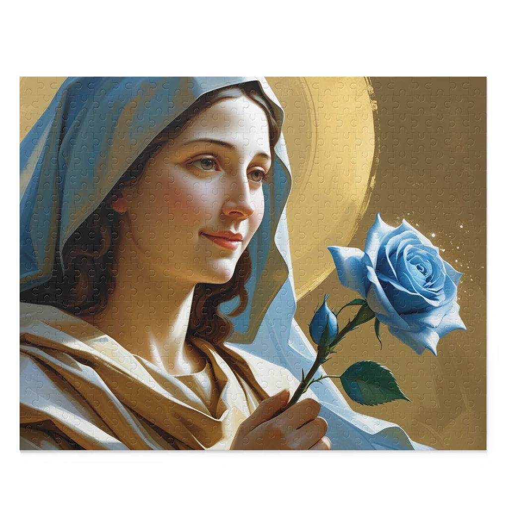Serene Divine Mary & Her Blue Rose Puzzle (120, 252, 500-Piece) | Religious art, Gift for believers, Home decor, Family activity, Inspirational puzzle