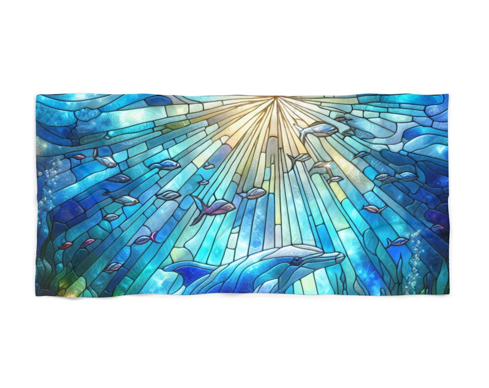 Stained Glass Dolphins Beach Towel