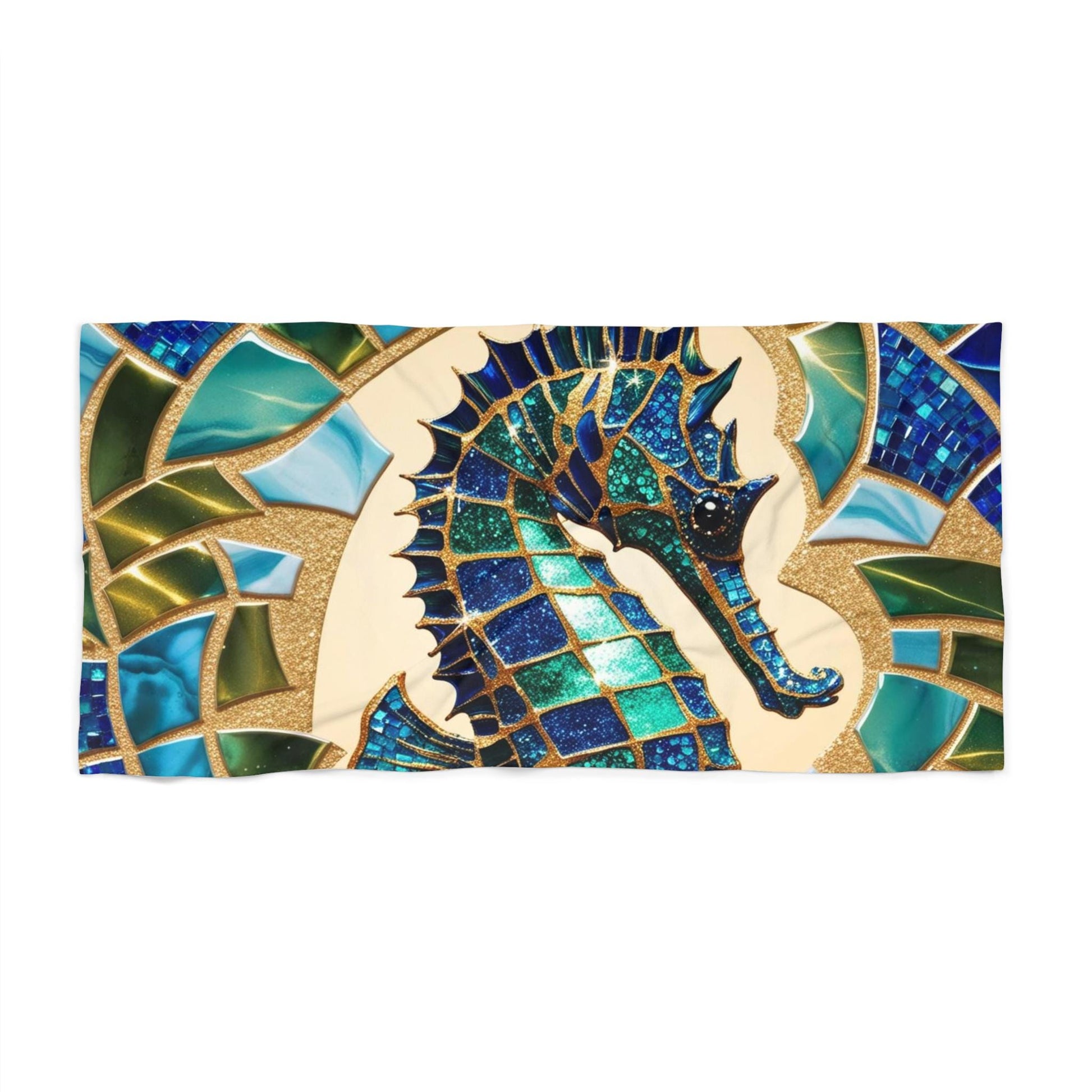 Mosaic Seahorse Beach Towel, Colorful Towel for Pool Days, Nautical Decor, Summer Gift, Beach Accessories