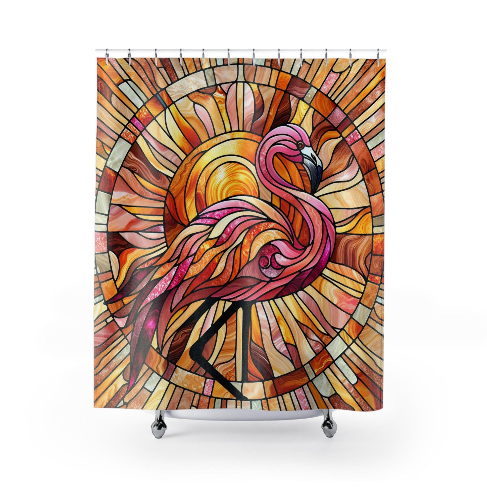 Vibrant Flamingo Stained Glass Shower Curtain, Tropical Bathroom Decor, Summer Vibes, Gift for Bird Lovers, Boho Home Accessory