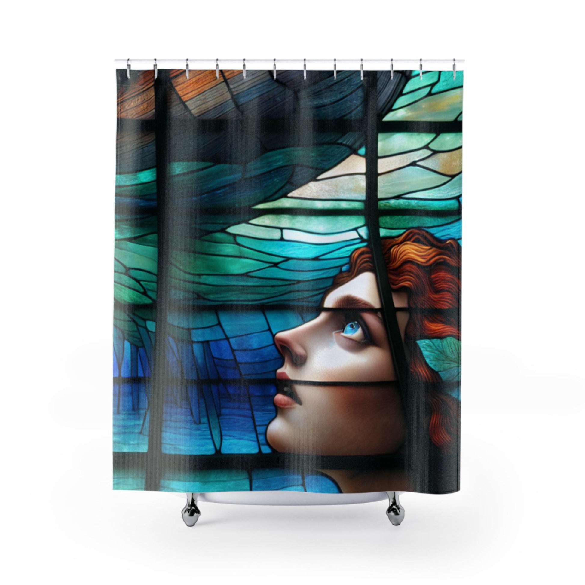 Elegant Stained Glass Shower Curtain, Bohemian Bathroom Decor, Vintage Style Home Accessory, Unique Gift for Her, Artful Bath Curtains