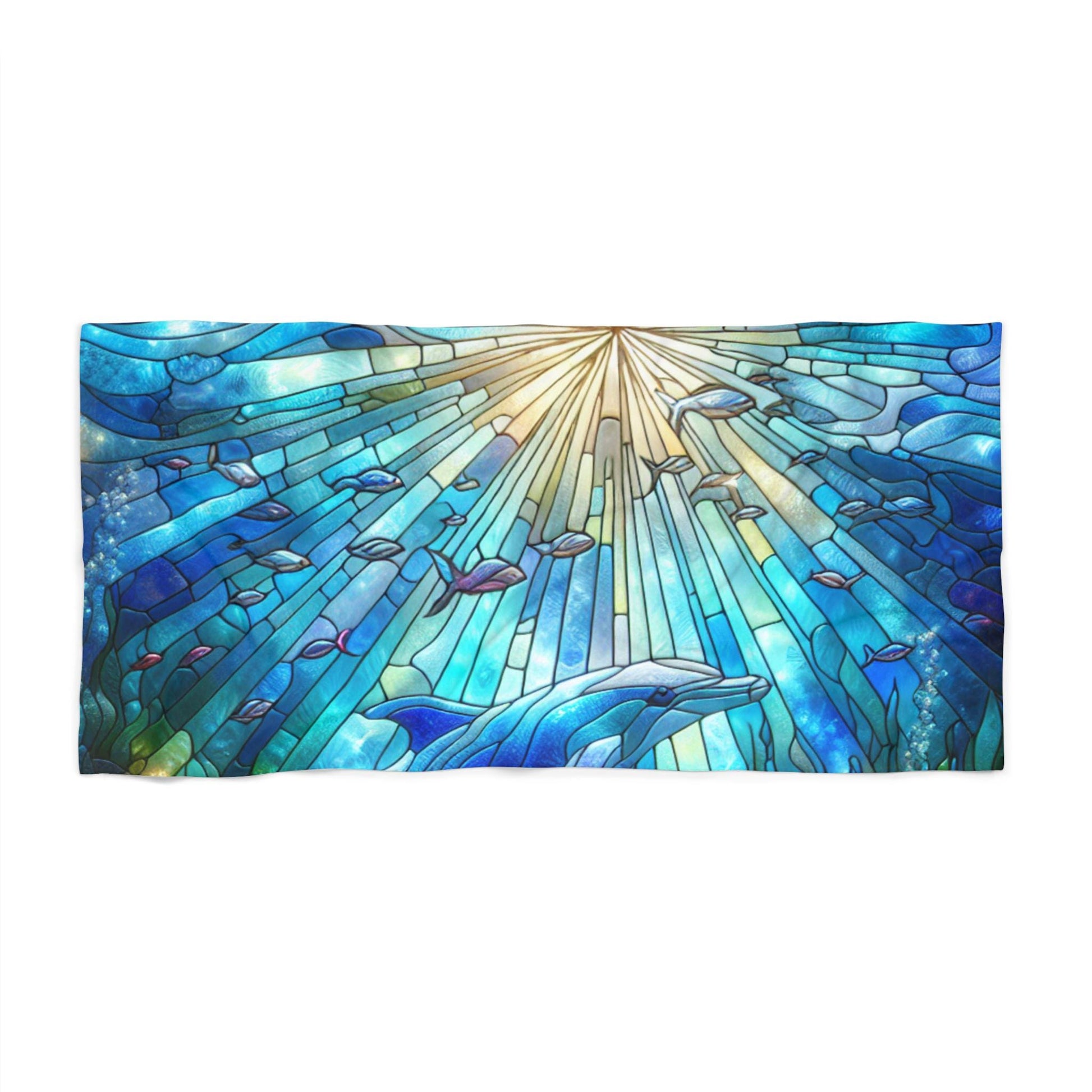 Stained Glass Dolphins Beach Towel, Ocean Vibes Towel, Summer Accessories, Poolside Decor, Gift for Beach Lovers